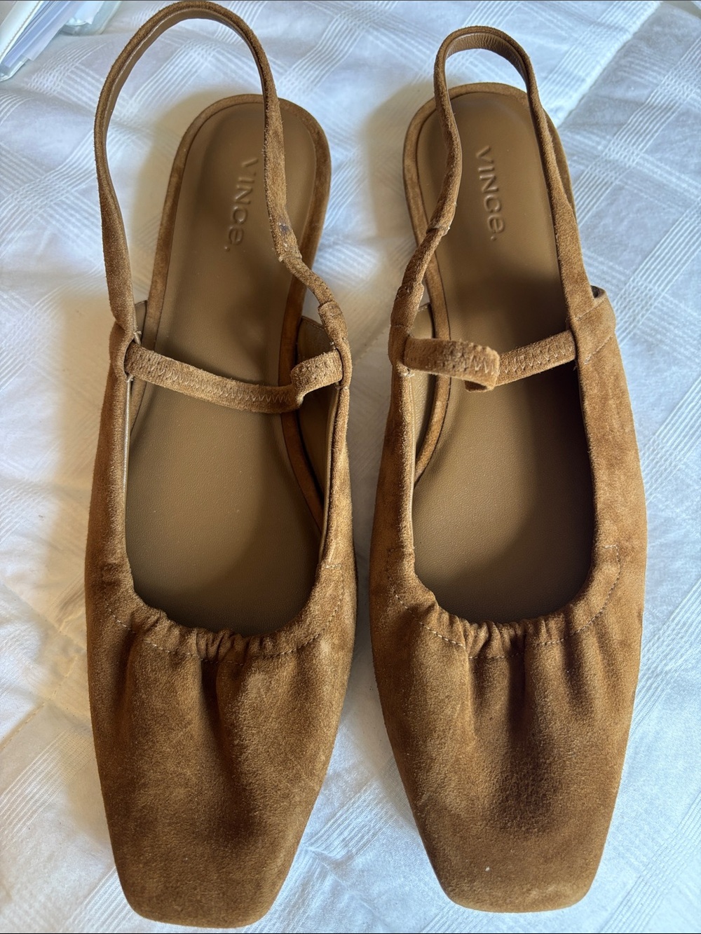 Vince Venice Mary Jane’s Tan Suede Square-Toe Slingback Flats size 39/8.5 US - Picture 2 of 6